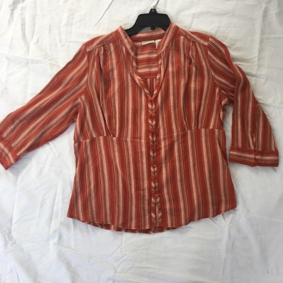 St. John’s Bay | Orange Striped Blouse - L - Picture 4 of 7